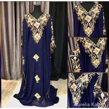 Синее марокканское длинное платье Farasha Abaya