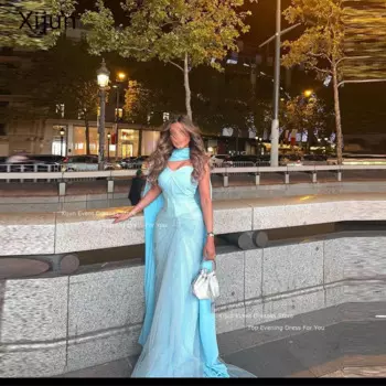 Синие Блестящие вечерние платья-русалки Xijun, Длинные Роскошные платья Дубая для выпускного вечера, официальное женское платье без рукавов в стиле Саудовской Аравии