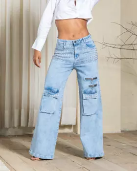 Синие потертые джинсы с несколькими карманами, брюки-карго, Ретро Уличная одежда, модные джинсы с высокой талией, повседневные широкие брюки с высокой талией