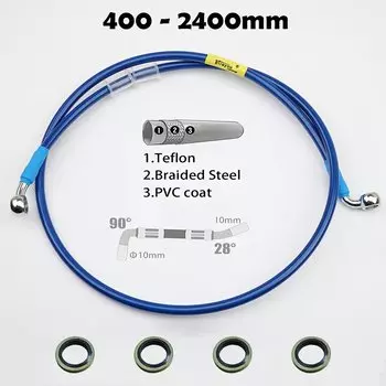 Синий AN3 1/8 "Стальной плетеный задний передний тормозной шланг, муфта для мотоцикла, гидравлическая масляная трубка 28, 90 градусов, M10, банджо, квадроцикл, питбайк