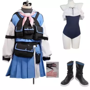 Синий Аниме архив Tsukiyuki Miyako купальник платье обувь косплей костюм сапоги на заказ