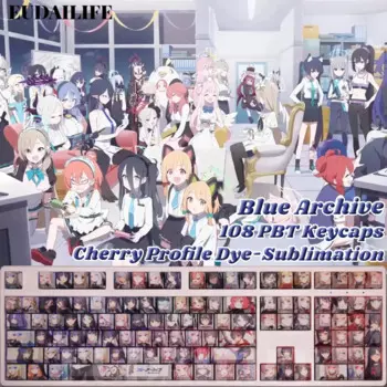 Синий архив, игра 108, колпачок для клавиш, PBT, сублимационный светопропускающий вишневый переключатель, крестовая крышка для клавиш, механическая клавиатура, подарок