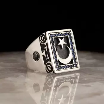 Синий камень циркон луна звезды модели 925 пробы Серебряное кольцо