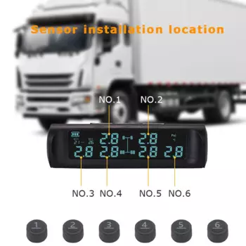 Система контроля давления в шинах Autotruck TMPS на солнечной батарее с 6 датчиками, цифровой монитор для грузовиков, тестер шин с сигнализацией, диагностические инструменты