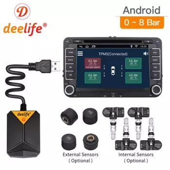 Система контроля давления в шинах Deelife TPMS Android, запасной внутренний и внешний датчик для автомобильного радио, DVD-плеера, USB, TMPS