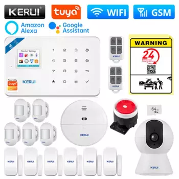 Система сигнализации KERUI W181 WIFI GSM Домашний комплект Tuya Smart APP Alexa Датчик движения Детектор двери Датчик звука Сирена IP-камера