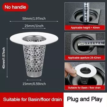 Ситечко для раковины из нержавеющей стали с ручкой, сетка против засора, ловушка для волос, фильтр для слива пола