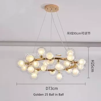 Скандинавская люстра LOVING LAMPA, стеклянный шар, золотой, черный