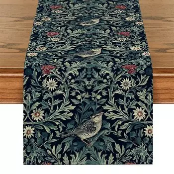 Скатерть-дорожка из полиэстера/хлопка с птицами