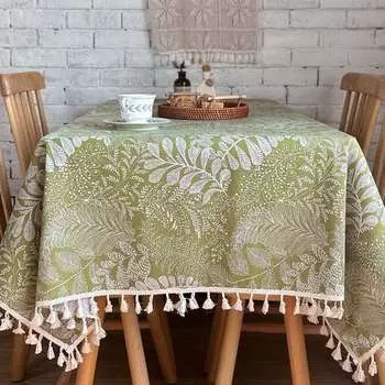 Скатерть из хлопка и льна зеленая Black Ant