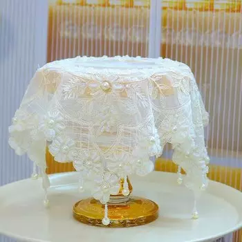 Скатерть Yoohxin бежевая с вышивкой полиэстер/хлопок 40 см