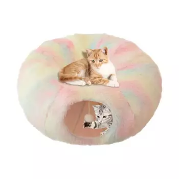 Складная пещеры для кошек, туннель для пончиков, плюшевый туннель, кровати для кошек, пончик, пещера для кошек, мягкие съемные теплые товары для домашних животных, диван для кошек и