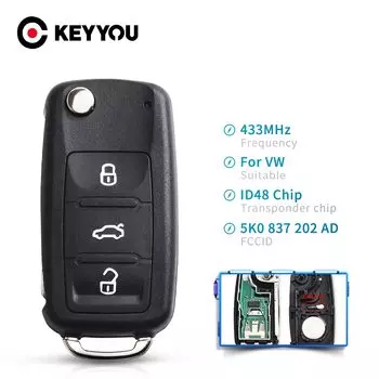 Складной ключ KEYYOU дистанционный ключ-брелок от машины для Volkswagen VW Tiguan GOLF PASSAT Polo Jetta Beetle Hella 434 МГц чип ID48 5K0837202AD