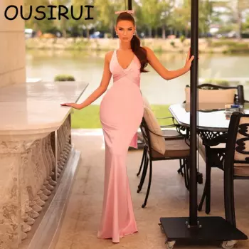 Скромное атласное однотонное официальное платье OUSIRUI для выпускного вечера сексуальное длинное вечернее платье русалки для выпускного вечера 2024 платья для вечеринки
