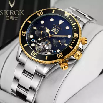 SKROX Роскошные реплики подводной лодки с турбийоном, автоматические мужские часы из нержавеющей стали, винтажные механические водонепроницаемые военные мужские наручные часы