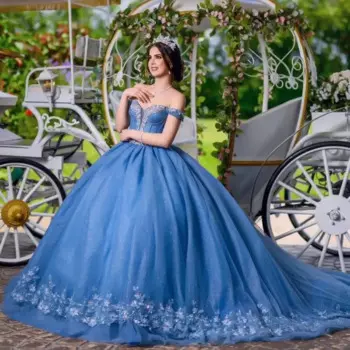 Голубое Бальное платье принцессы с блестками, очаровательное платье для девушек, классическое платье с аппликацией, кружевными бусинами и кристаллами, милое платье 16