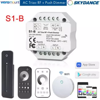 Skydance S1-B светодиодный диммер 110 В 220 В переменного тока, триак, беспроводной радиочастотный диммер с дистанционным диммером 2,4G для светодиодной лампы накаливания