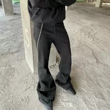 Слегка эластичные мешковатые расклешенные джинсы в стиле RO для мужчин, уличные повседневные джинсовые брюки черного цвета с вырезом бум большого размера