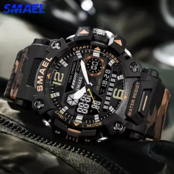 SMAEL Камуфляж Стиль Часы для молодых мужчин Спорт на открытом воздухе модные студенческие водонепроницаемые цифровые наручные часы с подсветкой секундомер