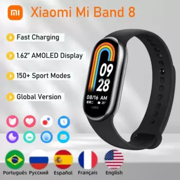 Смарт-браслет Xiaomi Smart Band 8, умный Браслет Xiaomi с экраном AMOLED 1,62 дюйма, оксиметром в крови, Bluetooth, водонепроницаемые наручные спортивные часы Miband 8