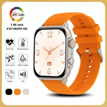 Смарт-часы AMOLED, 1,96 дюйма, Bluetooth, пульсометр