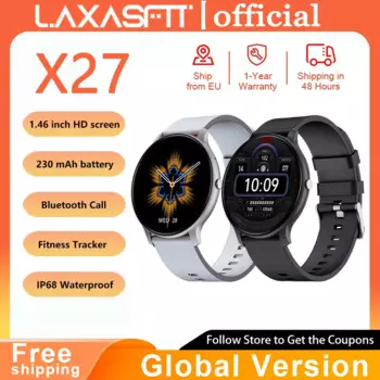 Смарт-часы LAXASFIT X27, Bluetooth, голосовые вызовы, мониторинг здоровья, дисплей 1,46 дюйма HD, Смарт-часы для телефонов Android, IOS