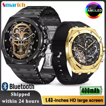 Смарт-часы мужские с AMOLED-экраном 1,43 дюйма, 400 мА ч