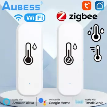 Смарт-датчик влажности и температуры Tuya Wi-Fi/zigbee, комнатный гигрометр, термометр, детектор с голосовой сигнализацией для Alexa Google Home
