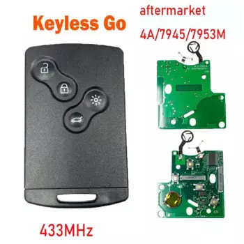 Смарт-карта Автомобильный ключ 4 кнопки PCF7945/PCF7953 4A чип 433 МГц для Renault Clio 4 Captur Пассивный бесключевой пульт дистанционного управления