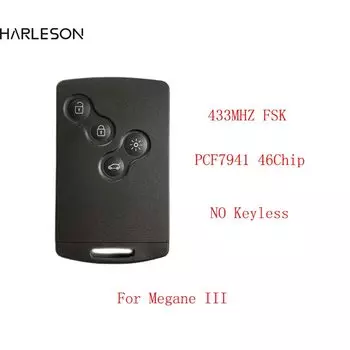 Смарт-карта PCF7941 с 4 кнопками, чип 433 МГц для Renault Megane 3 Laguna 3 Scenic 3 2009-2015, Автомобильный ключ