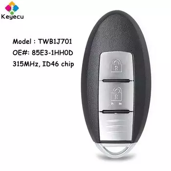 Смарт-пульт дистанционного управления KEYECU, Автомобильный ключ с 2 кнопками, 315 МГц, ID46, FOB для Nissan Micra K13 March K13 Leaf 2012-2016 TWB1J701