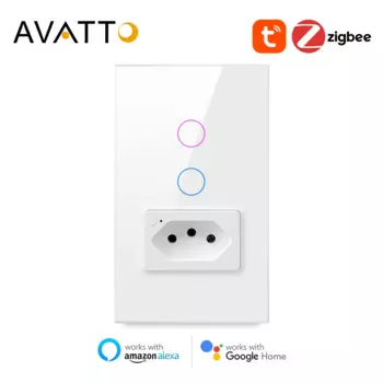 Смарт-выключатель AVATTO Zigbee с розеткой, настенный выключатель с сенсорным датчиком, работает с Alexa Google Home, Бразилия