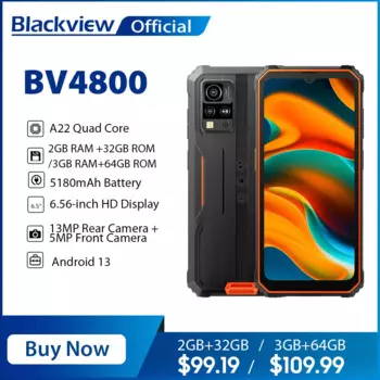 Смартфон Blackview BV4800 защищенный, экран 6,56 дюйма HD, четырёхъядерный процессор A22, 3 Гб + 64 ГБ, аккумулятор 5180 мАч, камера 13 МП, телефон на базе Android 13