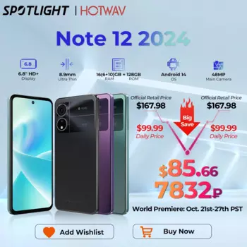 Смартфон HOTWAV Note 12, 2024 дюйма, Android 14 OS 16(6 + 10), 6,8 ГБ