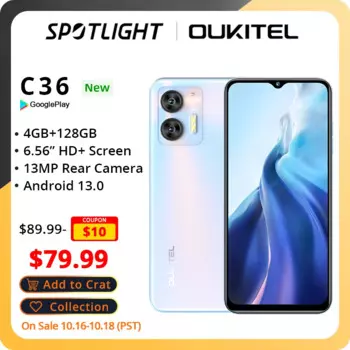 Смартфон Oukitel C36, 4 + 128 ГБ, 6,56 дюйма, Android 13, 5150 мА ч