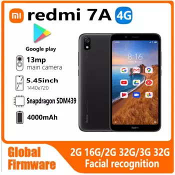 Смартфон Xiaomi Redmi 7A, глобальная прошивка, 4G, 5,45 дюйма, 1440 720, 13 МП, Qualcomm Snapdragon 439, функция распознавания лица, бывший в употреблении телефон