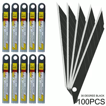 100 шт., сменные черные лезвия из углеродистой стали, 30/60 градусов, защелкивающийся нож, резак, запасное лезвие, автомобильная пленка, инструменты для резки виниловой пленки