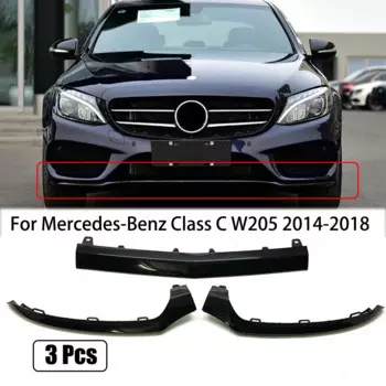 Сменный черный глянцевый передний бампер для Mercedes-Benz Class C W205 2014-2018, Нижняя губа, отделка, молдинг, автомобильные аксессуары, 3 шт.