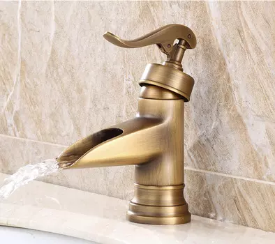 Смесители для раковины, античный латунный водопад, смеситель для раковины в ванной комнате, смеситель с одной ручкой и отверстием для деки, смеситель для воды, смесители для унитаза