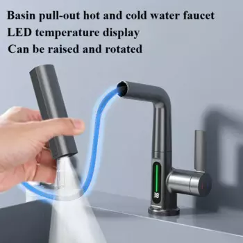 Смесители для ванной комнаты, нет необходимости подключается к мощности, светодиодный смеситель с дисплеем температуры, современный стиль, смеситель для раковины для кухни