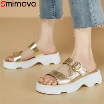Smirnova новые тапки из натуральной кожи на платформе модная женская обувь с пряжкой на толстом высоком каблуке повседневные женские летние тапочки 2023
