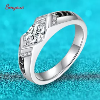 Smyoue 5*10 мм реальный маркиз огранка муассани кольца для женщин черный/белый камень фотосеребряное Покрытие 18k золото мужские кольца GRA