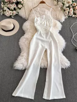 Соблазнительный пряный комбинезон kusхиты в стиле девушки с трехмерными цветами, Облегающий комбинезон на бретелях для женщин, Новые облегающие длинные брюки с широкими штанинами для лета