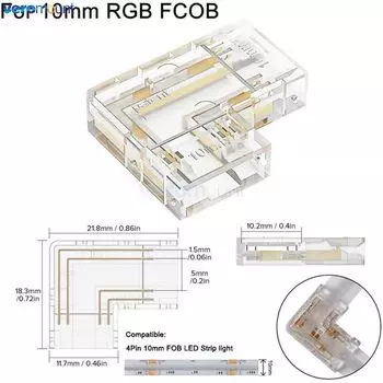 Соединитель для светодиодной ленты бесшовный, угловой разъем L-образной формы для одноцветной COB ленты CCT RGB, 2/3/4pin, 5/8/10 мм