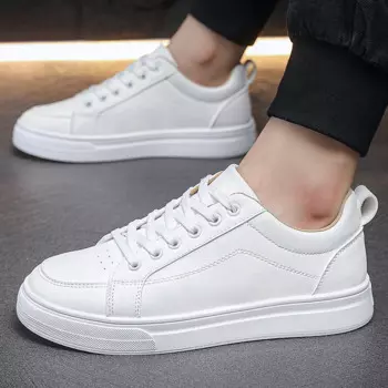 Solid Color Fashion Man Sneakers 2025 PU Leather Casual Shoes Men Luxury White Platform Shoes Student Footwear кроссовки мужские