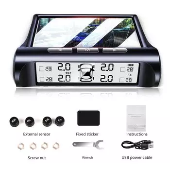 Солнечная сигнализация давления в автомобильных шинах TPMS, цифровой цветной дисплей, 4 внешних датчика, водонепроницаемая, давление температуры в шинах, предупреждение