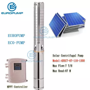Солнечный водяной насос EUROPUMP MODEL4DSC4DSC7-67-110-1300, 4 дюйма, 110 В, 1300 Вт, макс. 67 м, 7 т/ч, с контроллером MPPT
