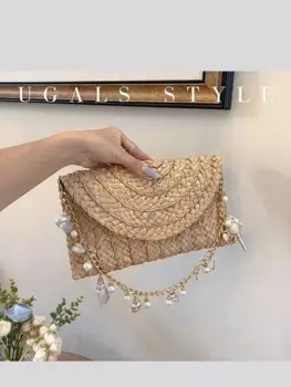 Соломенная квадратная сумка ручной работы, чехол-цепочка, женская сумка, модная сумка через плечо, летние каникулы, пляжная сумка