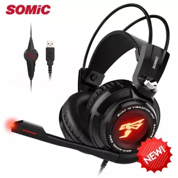 Somic G941 Игровые наушники USB Проводной звук Вибрация Усиливает звук Гарнитура со светодиодной подсветкой для Ps5 Ps4 ПК Портативный компьютер