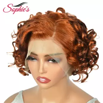 Sophies 13*4, парик на сетке для фронтальной стрижки, Короткие вьющиеся человеческие волосы, парики оранжевого цвета, 180% плотность, бразильские волосы Remy для женщин